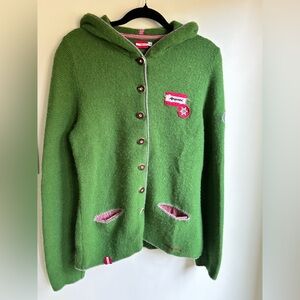 ALMGWAND ADMONT Green WOOL Hooded Sweater with Button Front Size 40 Med